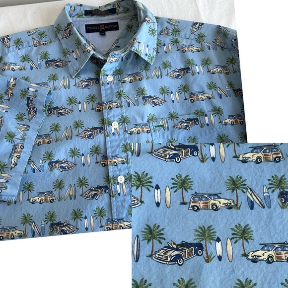 Tommy Hilfiger Hawaiian Surf Board Novelty Print Button Down Shirt - Picture 1 of 13